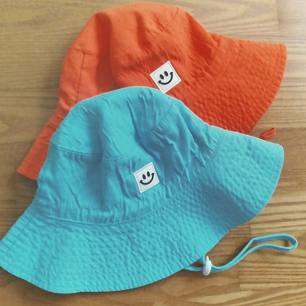 Kids Smiley Face Bucket Hats - Orange and Blue